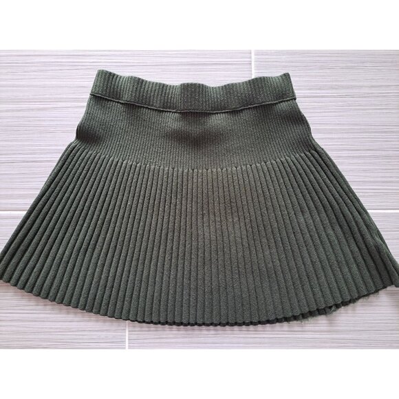 Aerie Ribbed Pleated Mini Skirt S Green Knit Stretch Wool Blend Preppy Academia - Picture 2 of 7